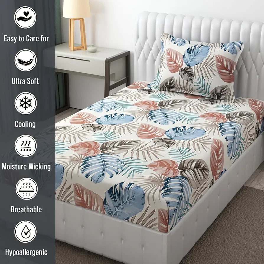 Fresh From Loom Single Size Bed Floral Design Bed Spread With 1 Pillow Covers 144 tc BBM White