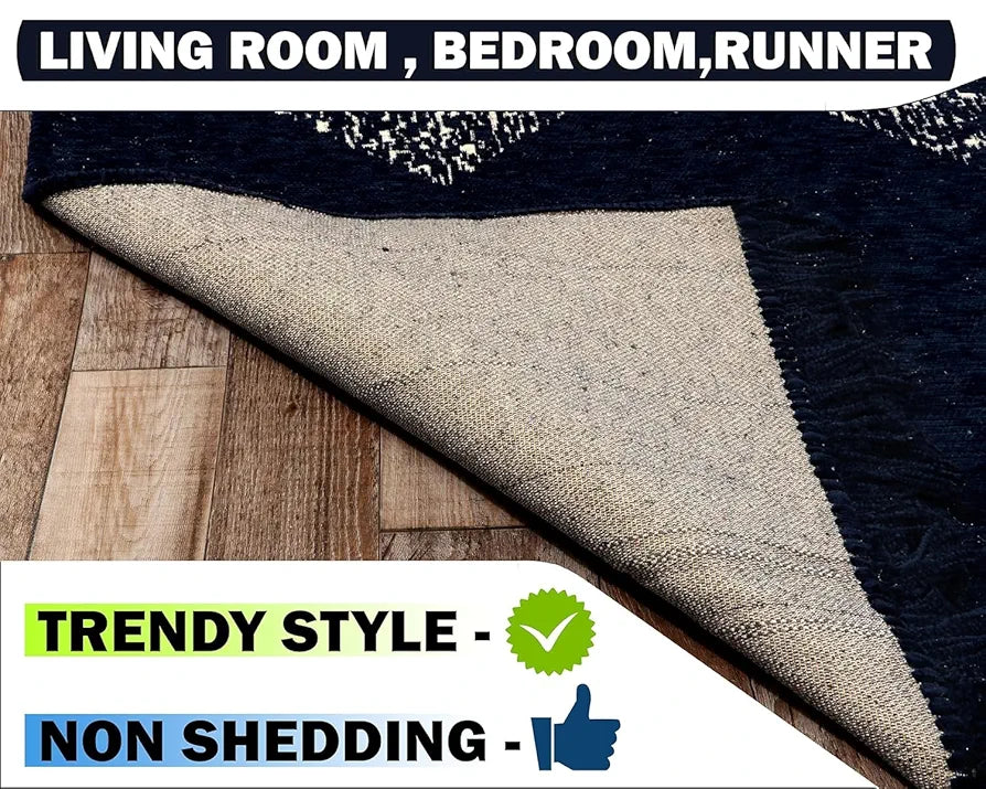 BSB Home Designer Superfine Chenille Carpet Velvet Carpet/Area Rug Durries with Fine Gold Yarn for Living Room Bedroom Runner
