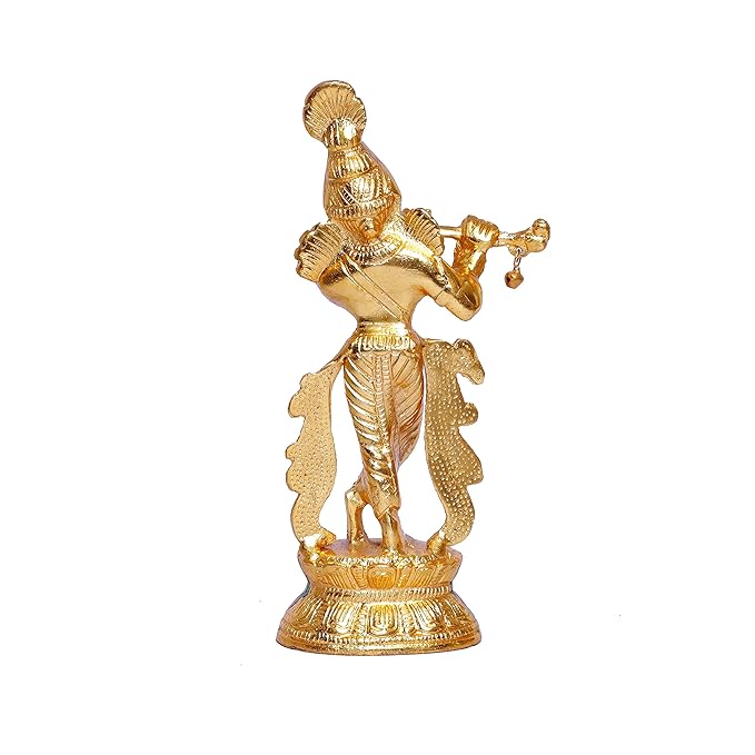 KridayKraft Lord Krishna Metal Statue Krishna idol Murti Playing Flute for Temple Pooja idol