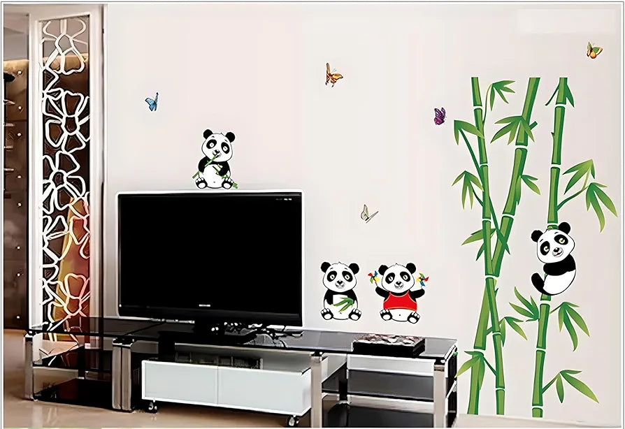 Jaamso Royals Vinyl White Cute Cartoon Pandas Self Adhesive Wall Stickers 60cm X 90cm Multi
