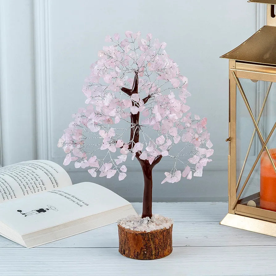 HindCraft Rose Quartz Crystal Tree Pink Stone Silver Wire