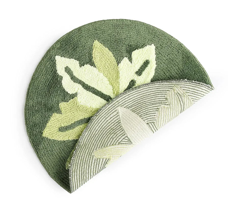 Saral Home Easy Living Soft Cotton Anti-skid Round Leaf Design Bathmat Colour Green