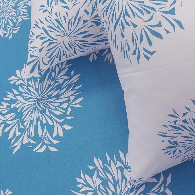 Huesland by Ahmedabad Cotton 144 TC Cotton Bedsheets for King Size Bed with 2 Pillow Covers | Blue & White