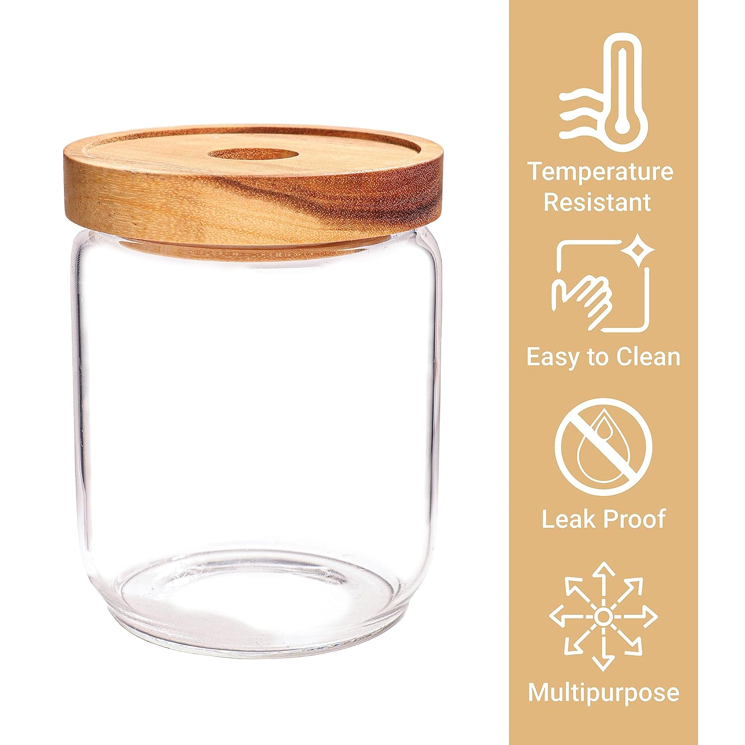 Femora Kitchen Storage Jars Borosilicate Glass Jar for Kitchen With Wooden Lid Air Tight Jar | 500 Ml | Pack of 2