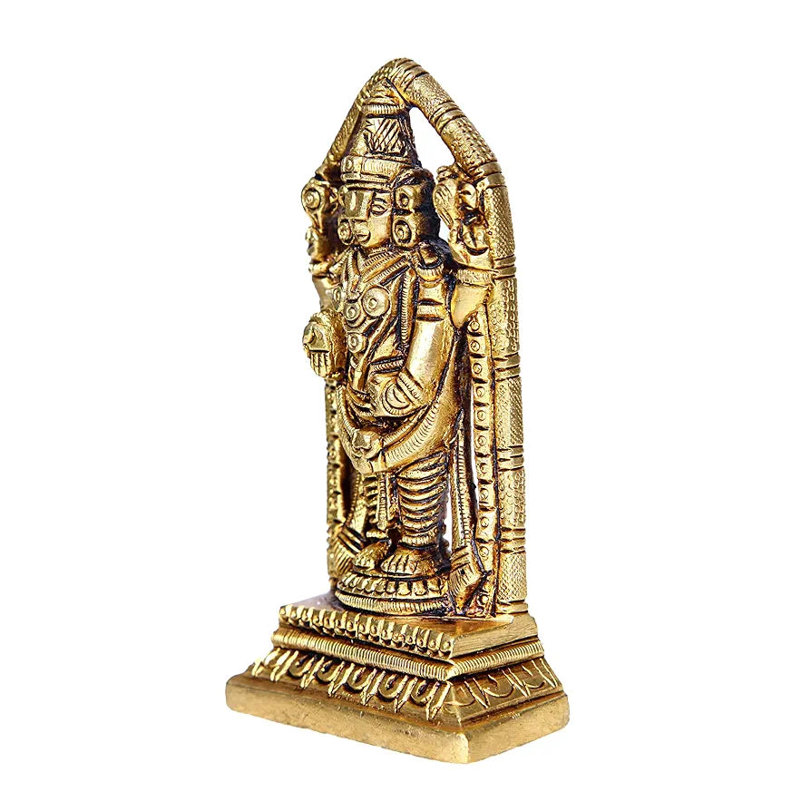 anciently Lord Venkateswara Idol Brass | Tirupati Balaji Idol Brass | Venkateswara Swamy Idol Brass, Medium, 11 cm, Gold Colour - 