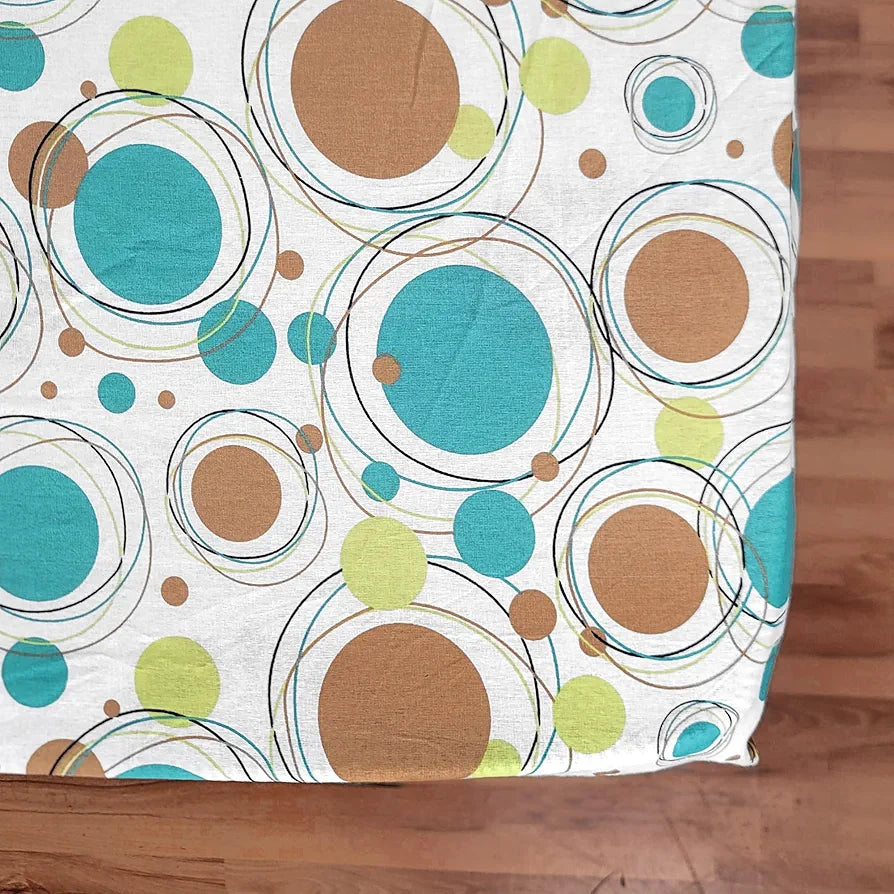 Divine Casa 144 TC Polka Dots White Skin Friendly 100% Cotton Double Bed Sheet Queen Size Elastic Fitted Colour Biscuit Baltic Sea