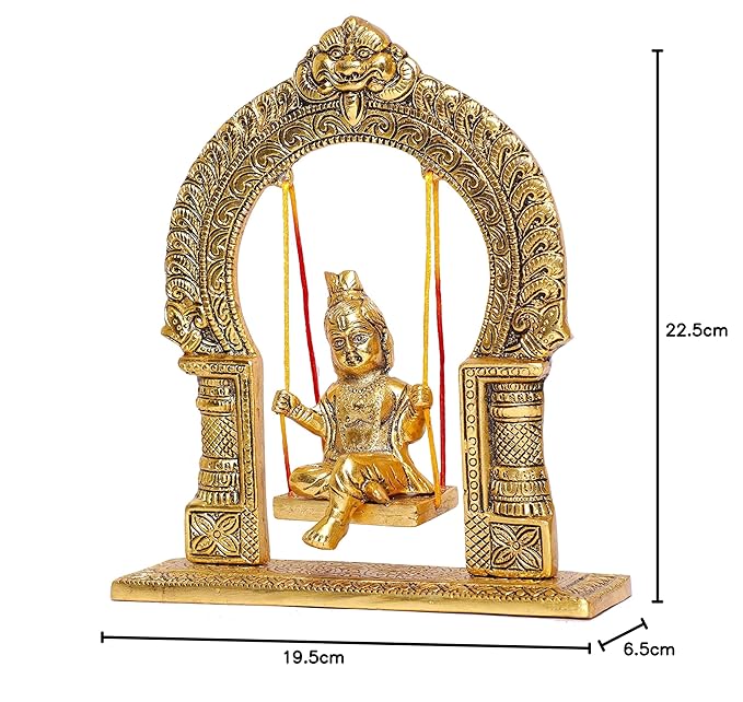 KridayKraft Metal Laddu Gopal Swing Jhula Gold Plated Krishna Jhula palna for Temple Pooja