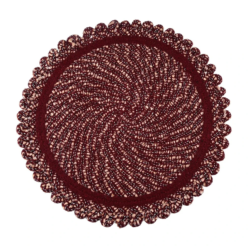 Kuber Industries Door Mat Round Shape Feather Door Mat Large Maroon Colour