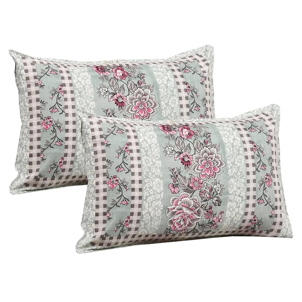 Kuber Industries Double Bedsheet with 2 Pillow Covers 160 TC Premium Cotton Spain Flower Lining Green