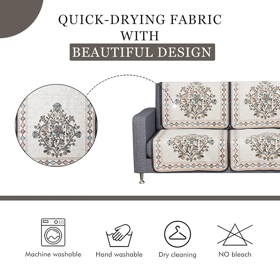 Kuber Industries Sofa Cover Net 2+1+1 Seater Sofa Slip Cover Set Flower Digital Embroidery Print-730 Green