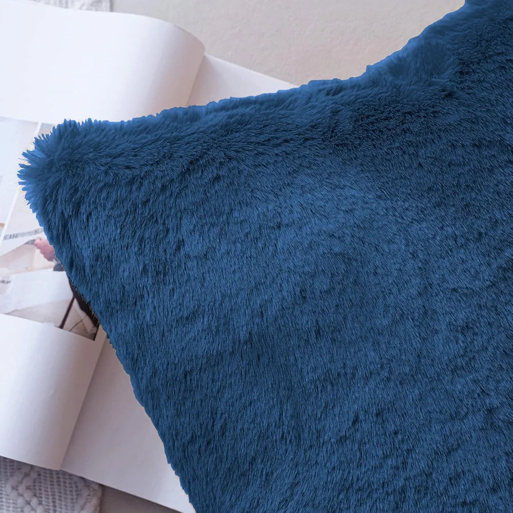 Luxe Home Cushion Cover Duble Side Rabbit Fur Plain Design Covers Set of 2 for Sofa Colour Teal