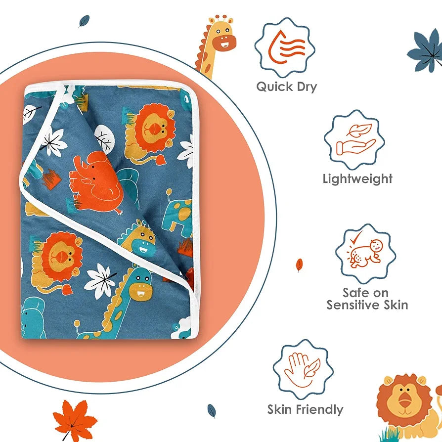 Divine Casa Pure Cotton Printed Single Dohar for Newborn Baby 120 GSM Soft & Lightweight Throw Blanket Colour Iris Deep