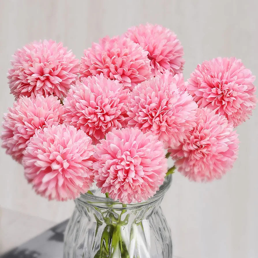 Artificial Chrysanthemum Hydrangea Ball Flower Sticks Pink