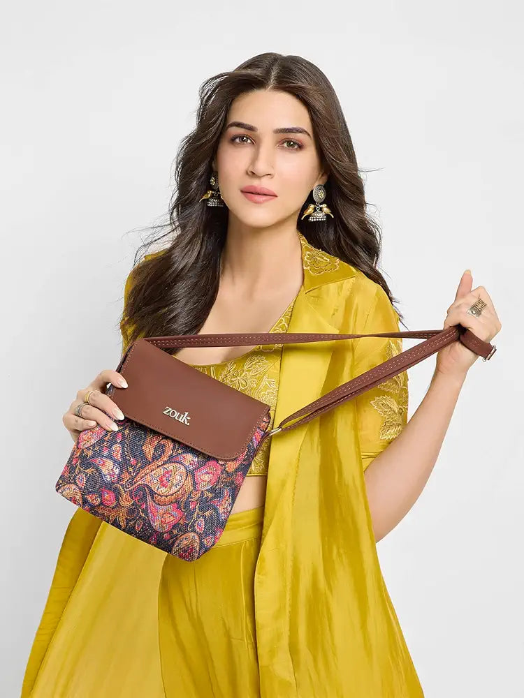 Zouk Flap Sling Bag Crossbody Bags for Women Vegan Leather & Jute