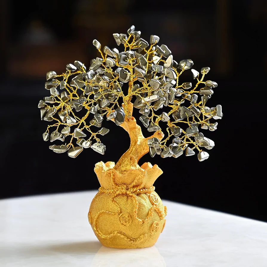 Zaicus Pyrite Crystal Tree for Wealth & Prosperity Feng Shui Money Tree with Golden Pot