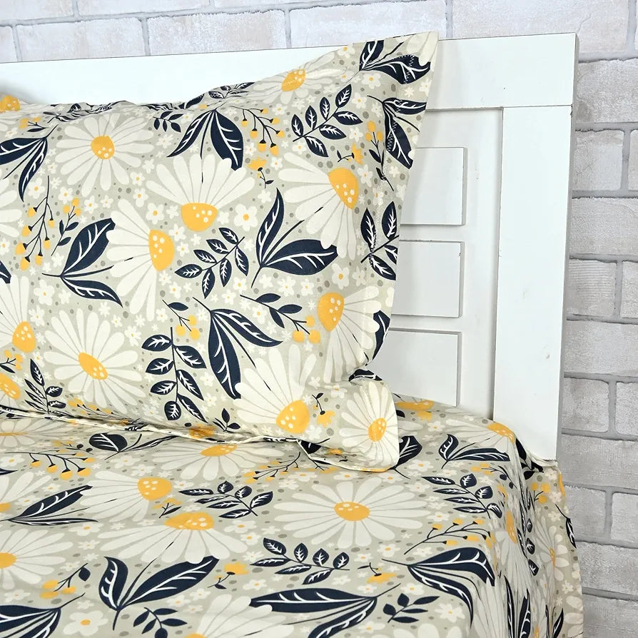 Divine Casa 100% Cotton Bedsheet for Single Bed, 144 TC Bedsheet Single Size Bed Cotton with 1 Pillow Cover Colour Classic Yellow