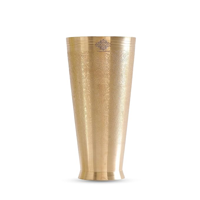 Indian Art Villa Brass Lassi Glass, Embossed Design, 1.3 Litre - 600 gms