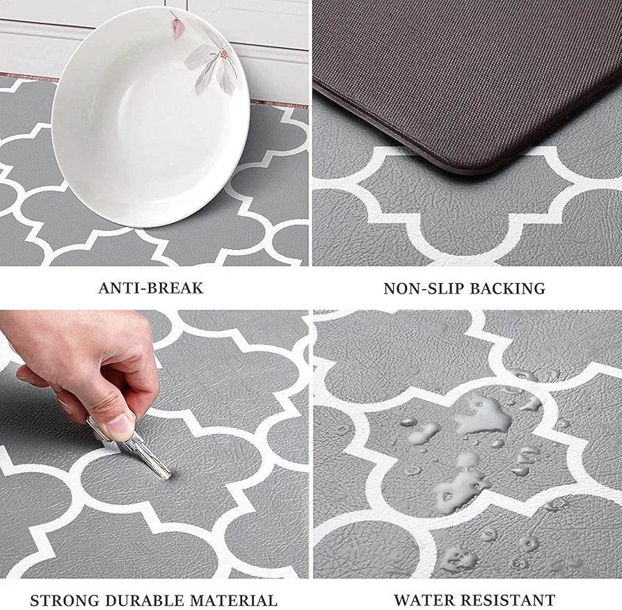 Ishro Home Kitchen Mats For Floor Anti Slip Waterproof Set Of 2 Pcs Colour Grey Diamonds