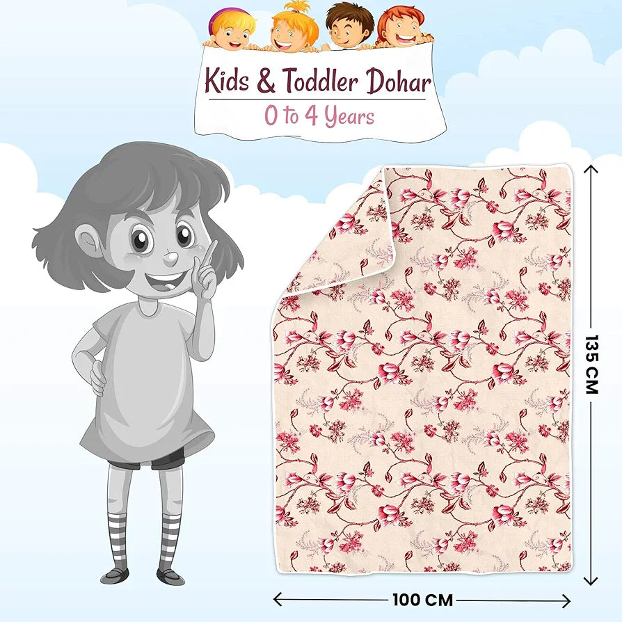 Divine Casa Floret 100% Cotton Single Kids Dohar 120 GSM Soft & Lightweight Throw Blanket Colour Summer Fern