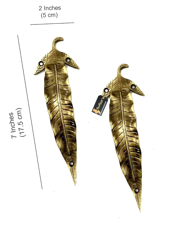 Two Moustaches 7 Inches Leaf Design Brass Door Handle Pair