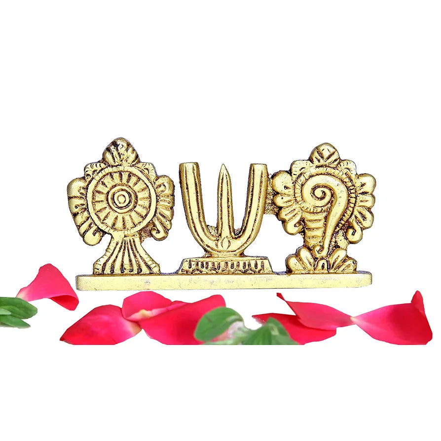 Anciently Vadakalai Shankh Chakra Namah Stand/Vadakalai Thiruman Sangu Chakram Stand, Brass, 5cm Height, Gold Colour, 1 Piece