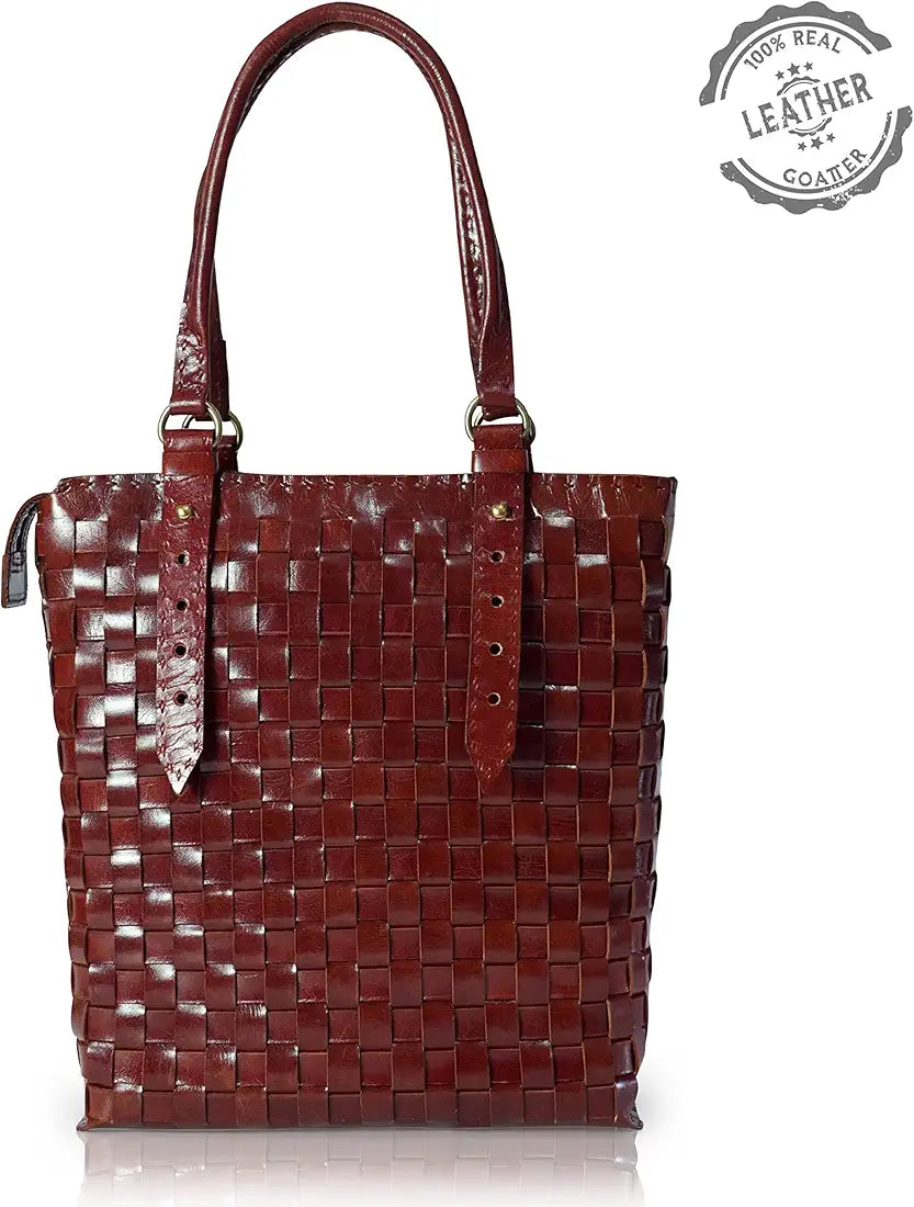 Goatter Genuine Leather Handmade Women's Tote Bag,Red Color
