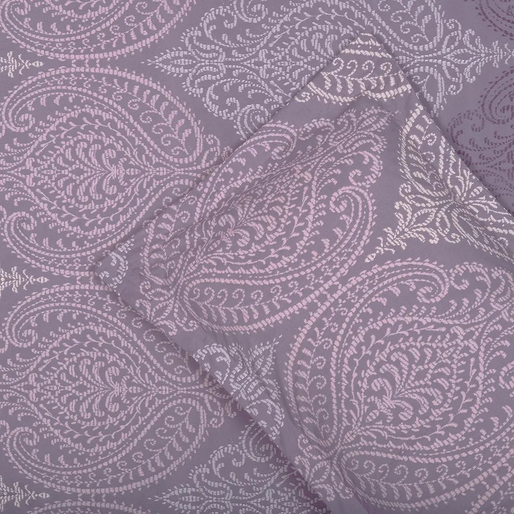 Cloth Fusion Glace Cotton Elastic 186tc Printed Fitted Bedsheet for Double Bed King Size with 2 Pillow Covers Ogee Lavender
