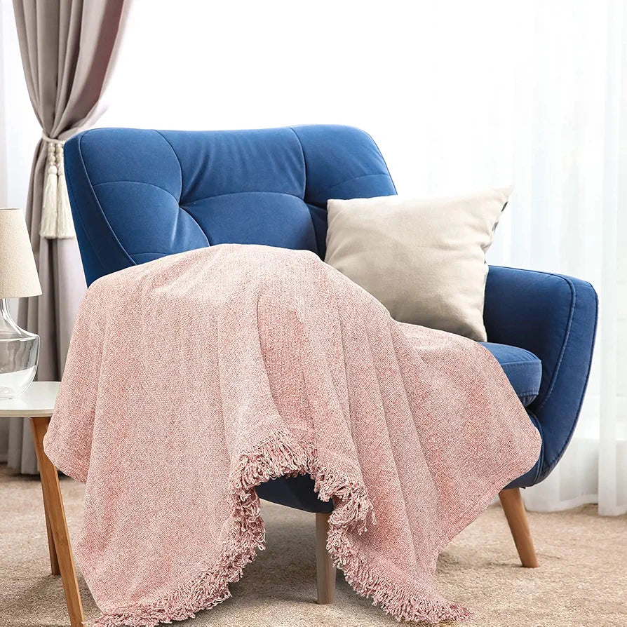 Sashaa World Soft Chenille Throw Blanket Colour Rose Pink