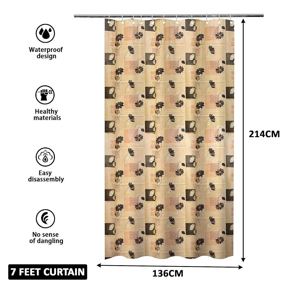 Kuber Industries Shower Curtain Bathroom Shower Curtain 8 Rings Curtain Black Gulab Beige