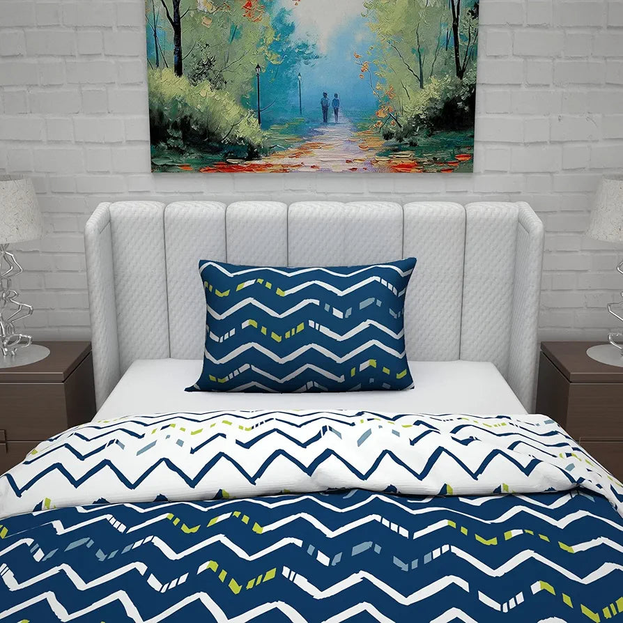 Divine Casa Microfiber Reversible Single Bed AC Duvet Cover with 1 Pillow Cover Soft & Comfortable for Quilt/Comforter/Blanket Colour Dark Blue & White