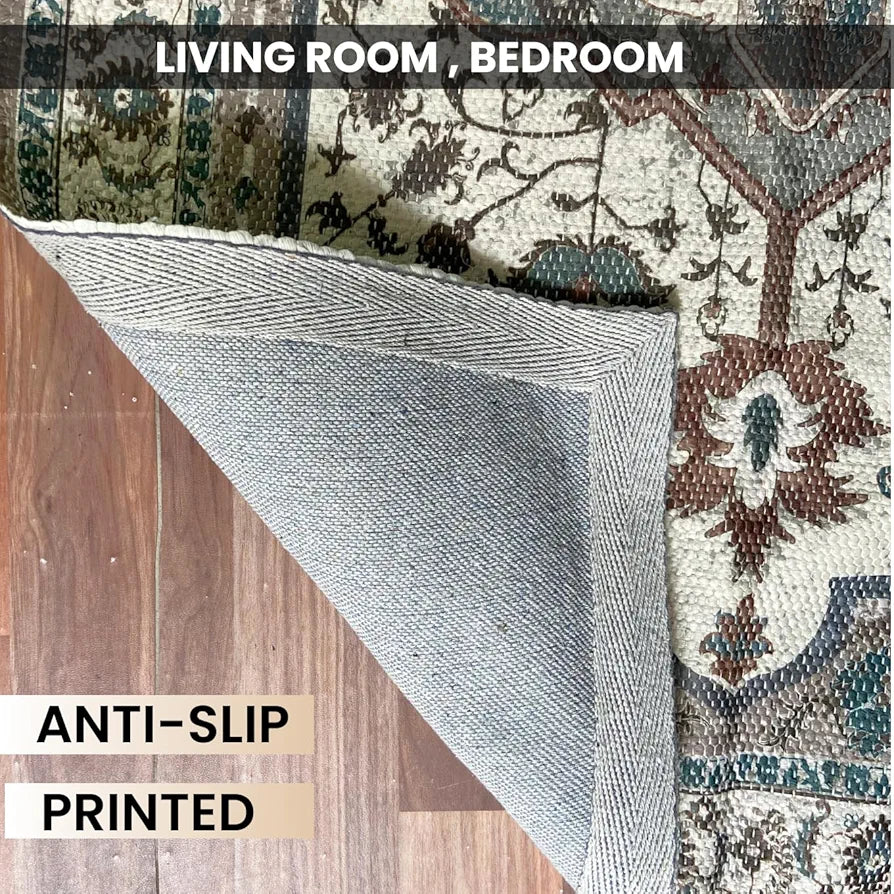 Sajavat Home Cotton Printed Rectangular Floor Rug Colour Sage green