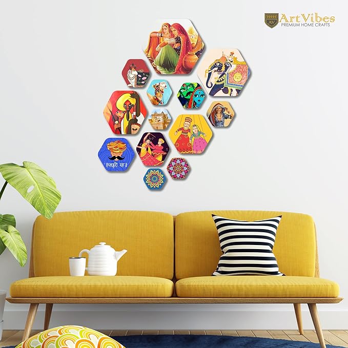 Artvibes Decorative Modern Wooden Wall Hanging Decoration for Home | Pack of 13 Pieces