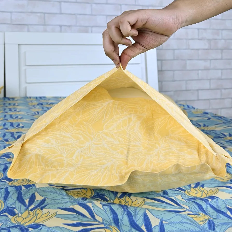 Divine Casa 144 TC 100% Pure Cotton Double Bed Bedsheet with 2 Pillow Covers Tropical Floral Colour Blue Yellow