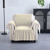 Kuber Industries Soft Velvet Quilted Single Seater Sofa Cover with Pocket Arms Frill Cream