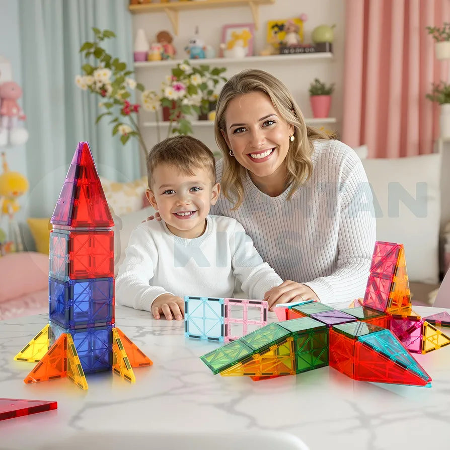 SPARTAN KIDS® Premium Magnetic Tiles for Kids  Magnetic Building Blocks for Kids 3 4 5 6 7 8 Years, Constructing & Learning Builder Educational Kids Magnetic Blocks Game