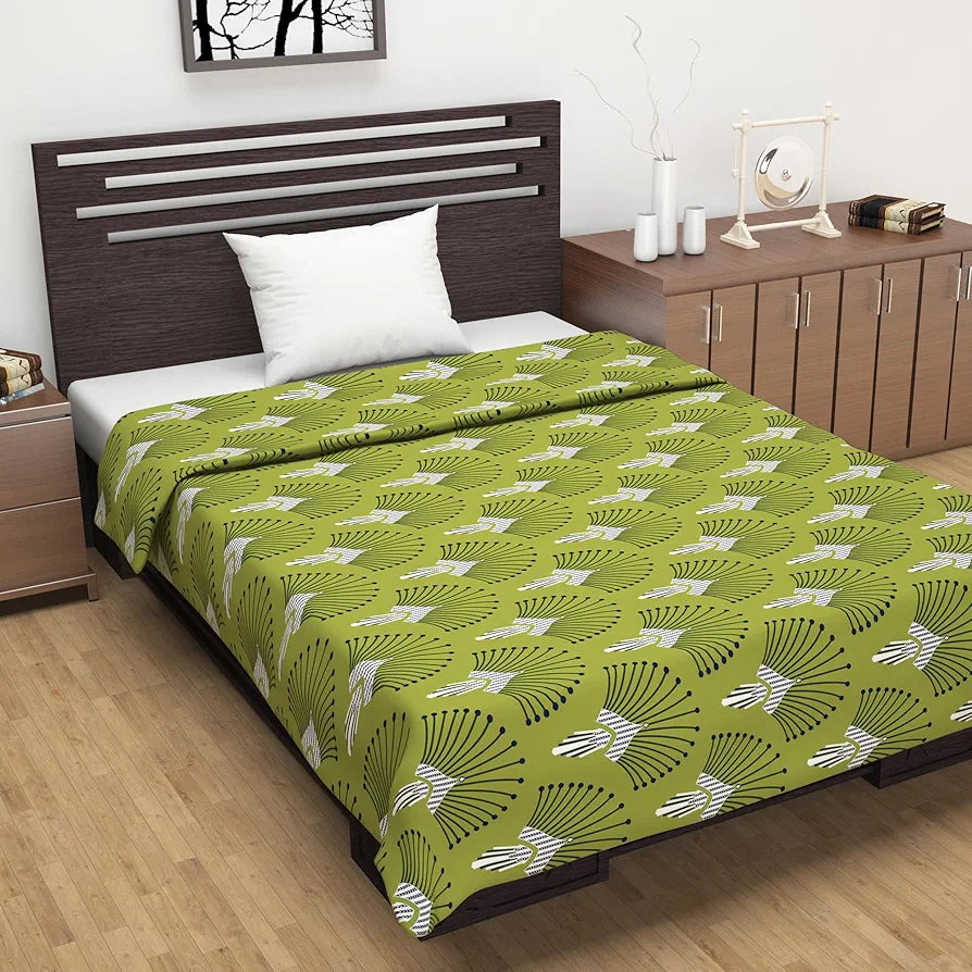 Divine Casa 120 GSM Glace Cotton Single Bed Dohar Lightweight & Reversible AC Blanket Colour Olive Green & Azure Blue