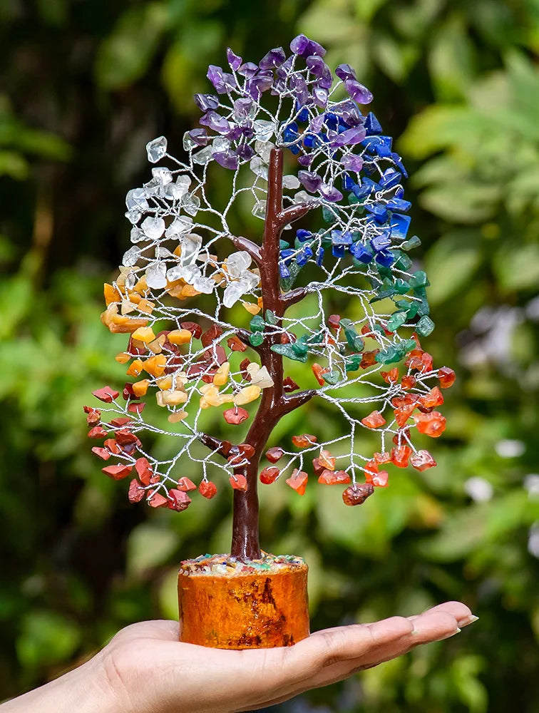 HindCraft Seven Chakra Crystal Tree Silver Wire 10-12 inch