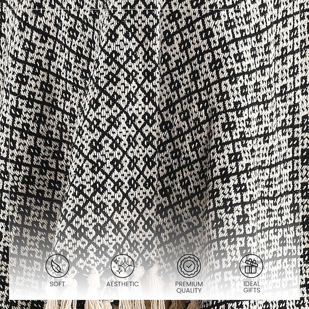 Sashaa World Soft Throw Blanket Colour Black/Natural
