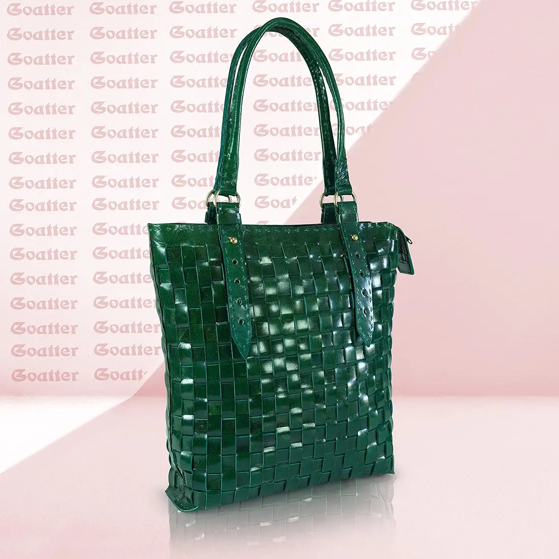 Goatter Genuine Leather Handmade Women's Tote Bag,Green Color