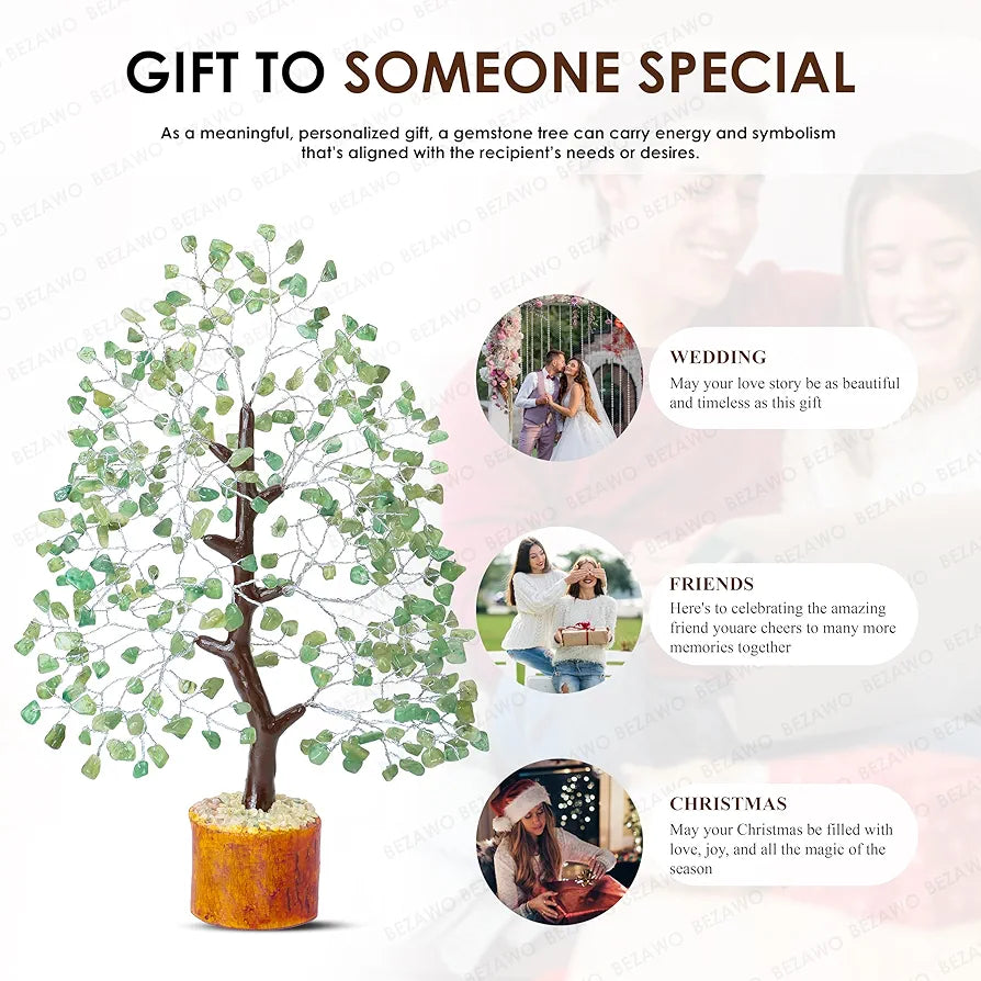 Bezavo Green Jade Crystal Tree Silver Wire