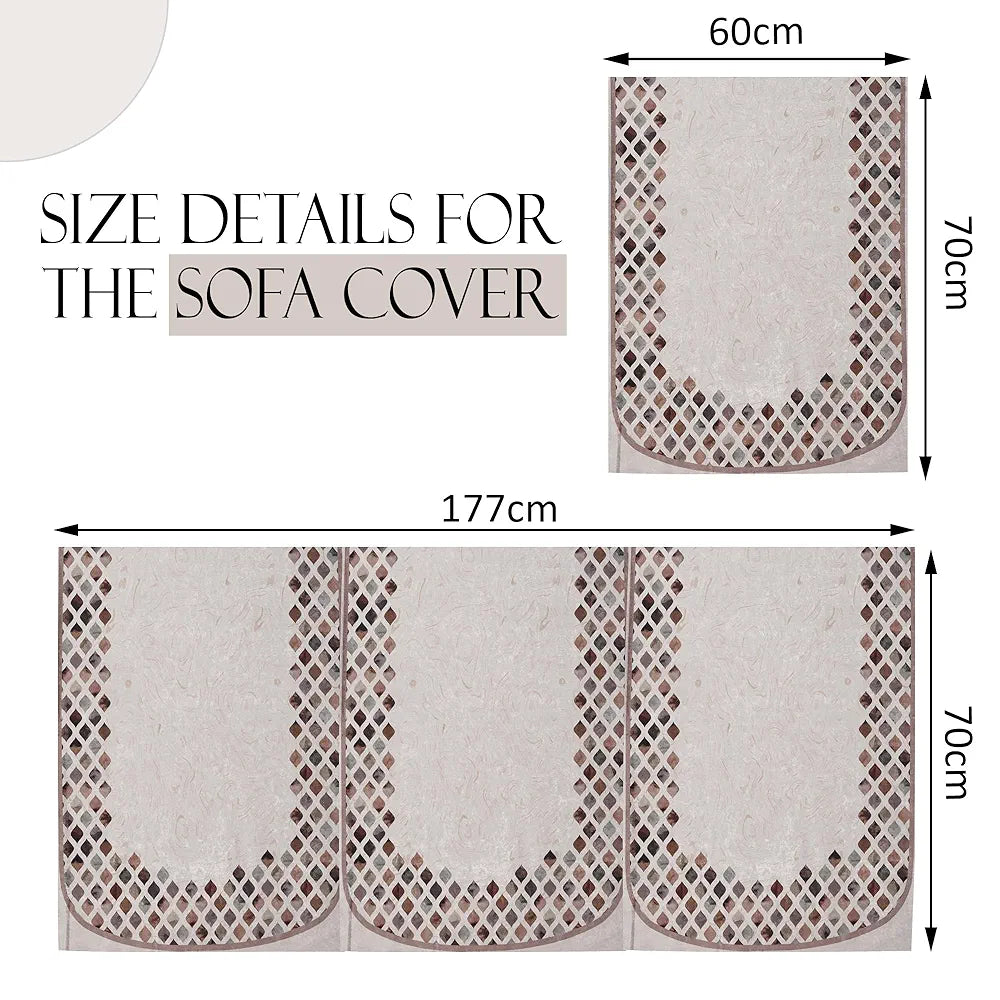 Kuber Industries Set of 16 Velvet Anti-Skid Sofa Cover 5-Seater with Arm Cover Dot Border Cream & Brown