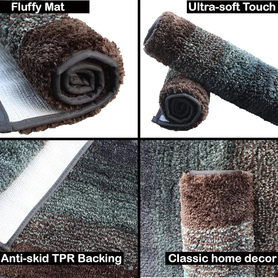 Luxe Home Bath Mat Super Soft Anti Skid Slip Water Soak Washable Oyster Door Mats Colour Burnt Green (Pack of 2)