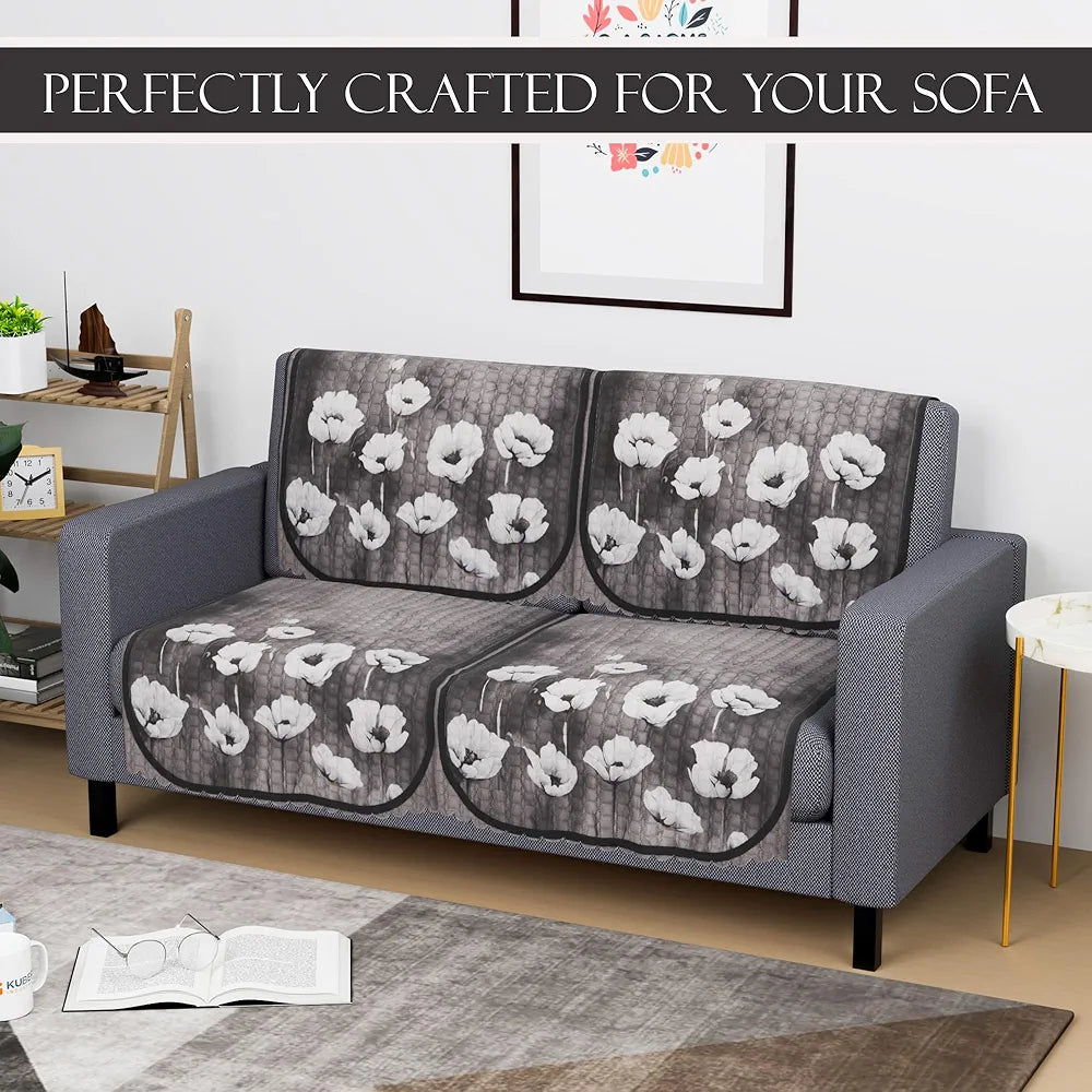 Kuber Industries Set of 4 Durable 2 Seater Sofa Cover for Living Room Lotus Print Green
