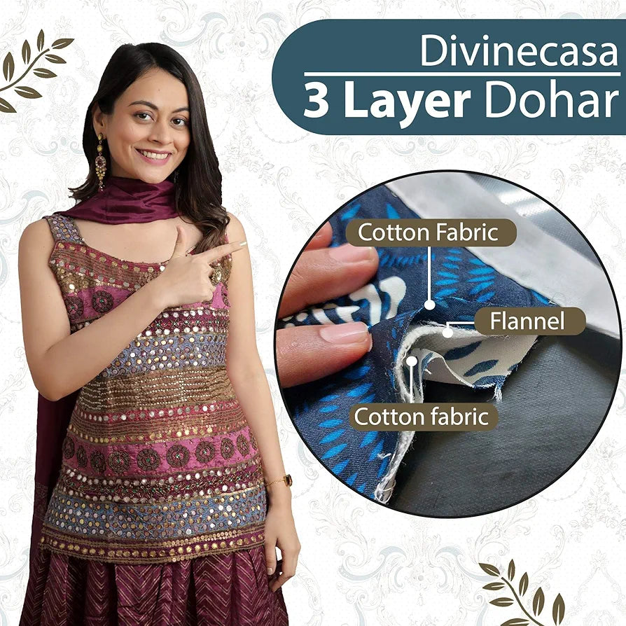 Divine Casa Glace Cotton 120 GSM, 120 TC Reversible Lightweight Printed AC Dohar Blanket for Single Bed Colour Beige & Brown