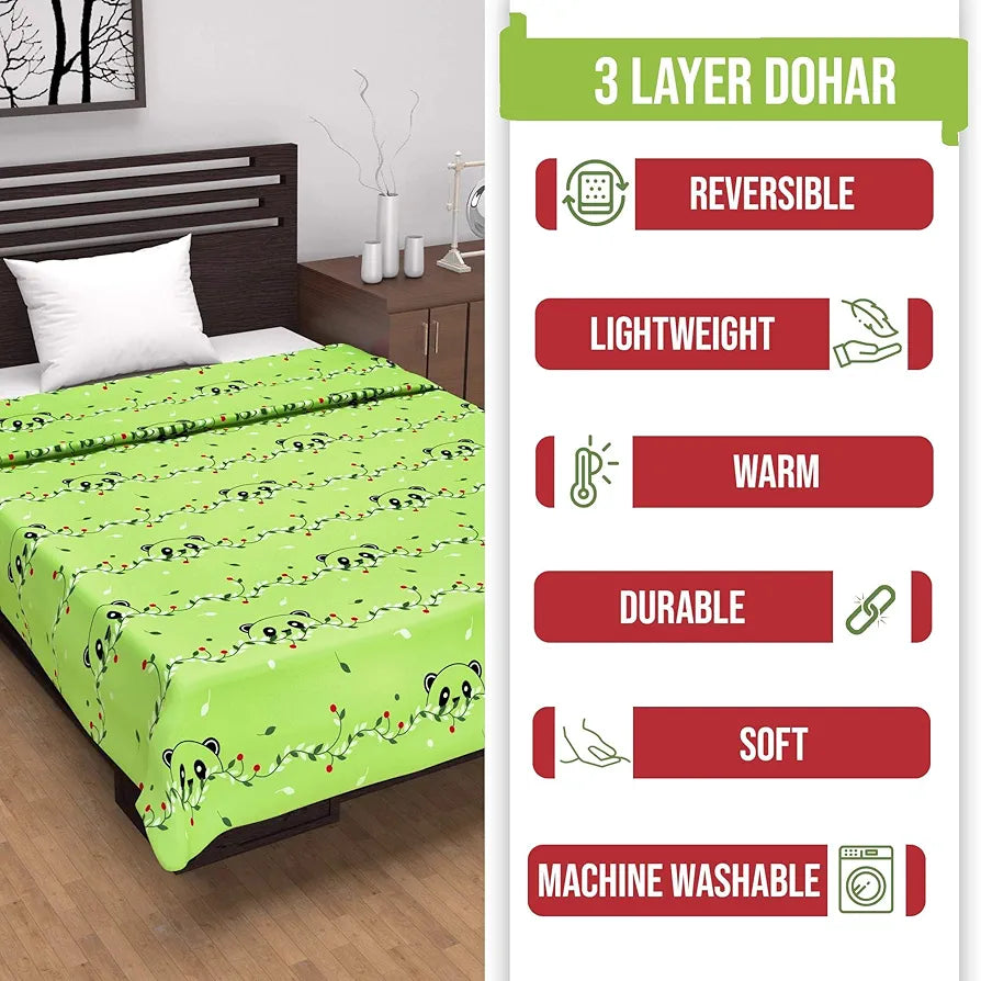 Divine Casa Pure Cotton Printed Single Dohar 120 GSM Soft & Lightweight Throw Blanket Colour Ice Green