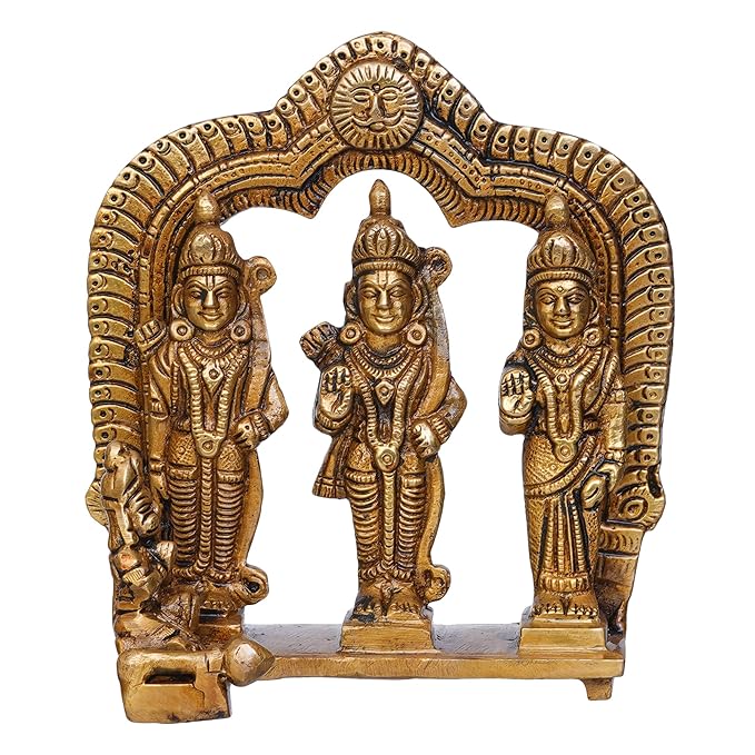 Ecraftindia Golden Metal Ram Darbar Murti Statue | Lord Ram Sita Laxman and Hanuman Idol