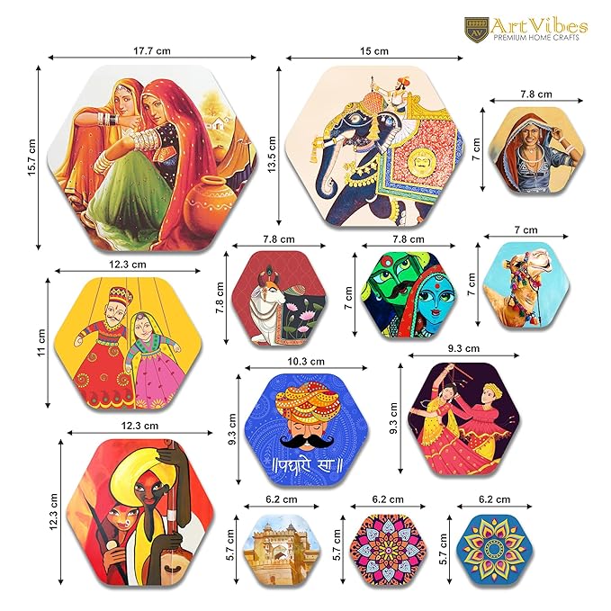 Artvibes Decorative Modern Wooden Wall Hanging Decoration for Home | Pack of 13 Pieces