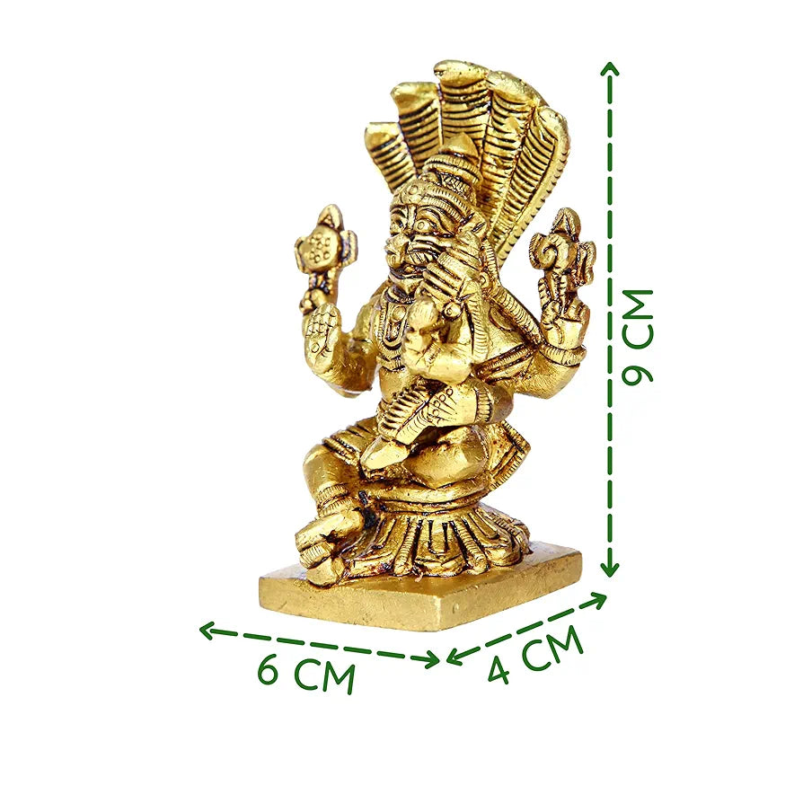 anciently Lakshmi Narasimhar Statue | Lakshmi Narasimha Statue | Lakshmi Narasimhar Idol | Lakshmi Narasimha Swamy Idol Brass 9cm Height, Brass, Gold Colour