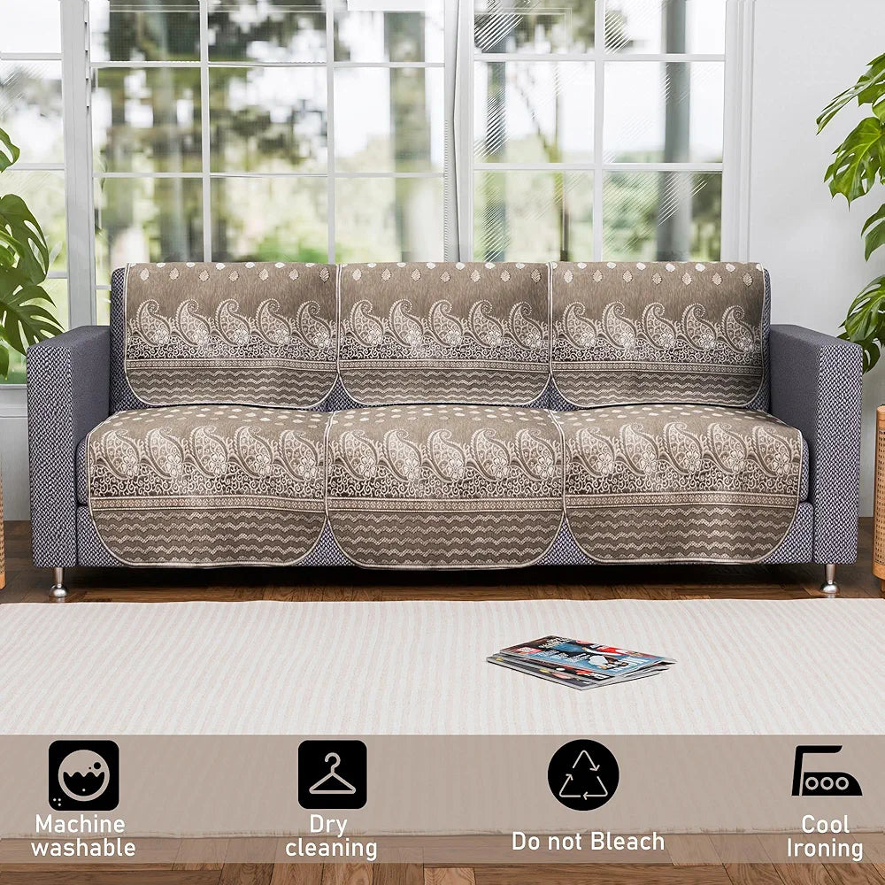 Kuber Industries Set of 6 Durable 3 Seater Sofa Covers Carry Vento Mousse