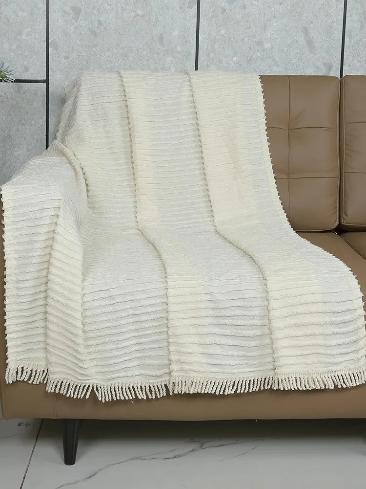 Saral Home Barkha Stripe Cotton 1 Seater Sofa Throw Colour Ivory